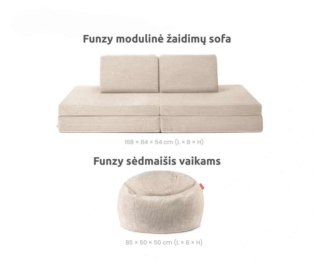 FUNZY Poilsio rinkinys – žaidimų sofa + sėdmaišis vaikams